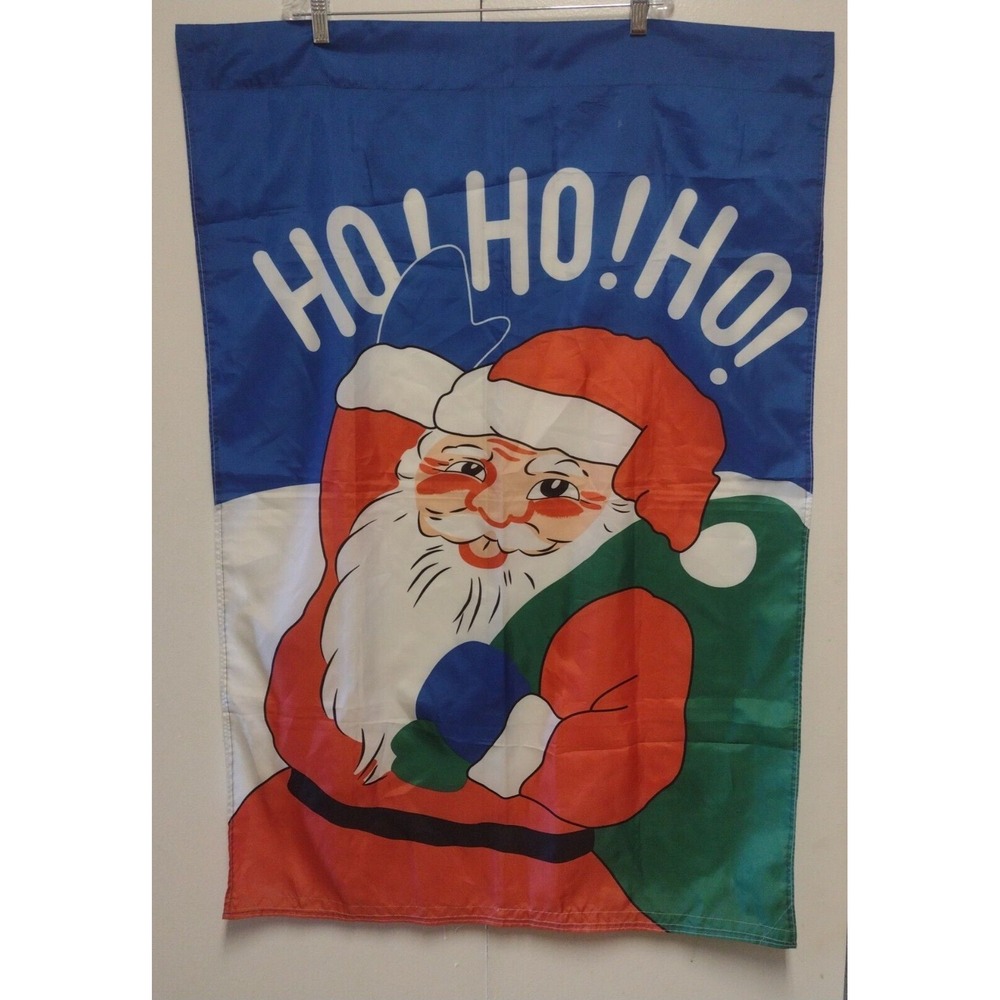Vintage Santa Claus Ho Ho Ho Christmas House Flag Large Decorative Banner 28x36